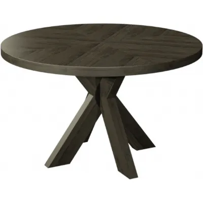 Fumed Oak 125cm Round Dining Table Wooden Legs