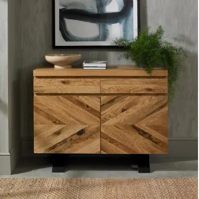 Oak Sideboard 2 Doors 2 Drawers Parquet Chevron Design