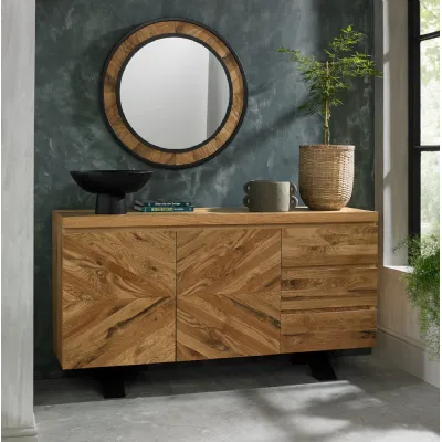 Rustic Oak Large Wide Sideboard 2 Doors 3 Drawers