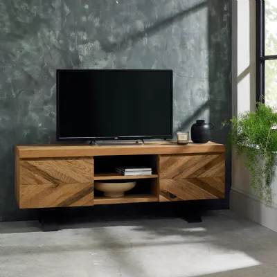 Oak Large Chevron Parquet TV Media Entertainment Unit