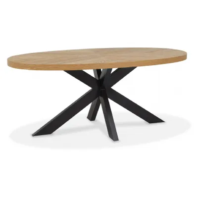 Rustic Oak 180cm Large Oval Dining Table Spider Metal Legs