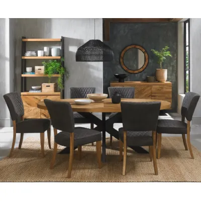 Rustic Oak Oval Dining Set 6 Dark Grey Fabric Chairs
