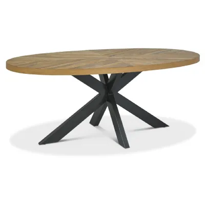 Large Oval Dining Table Rustic Oak Parquet Top