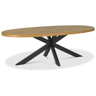 Rustic Oak Extra Large Oval Dining Table Cross Metal Base