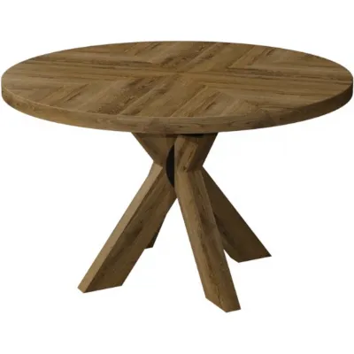 Rustic Oak 125cm Round Dining Table Wooden Legs