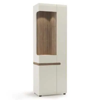 Modern Tall Glazed Narrow Display RHD High Gloss White Oak Trim