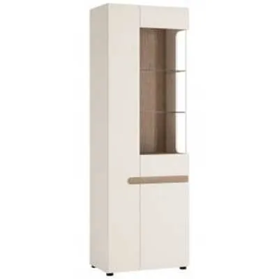Modern Tall Glazed Narrow Display LHD High Gloss White Oak Trim