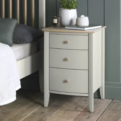 Grey Painted 3 Drawer Bedside Cabinet Oak Top