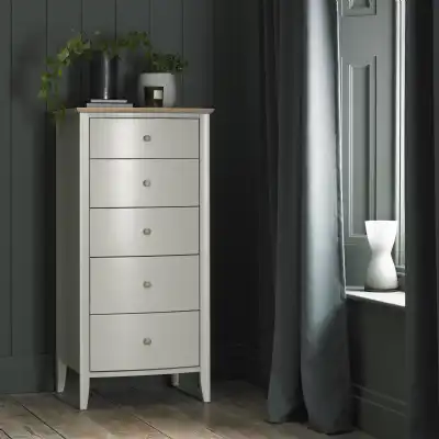 Grey Painted Oak Top Tallboy Chest of 5 Drawers