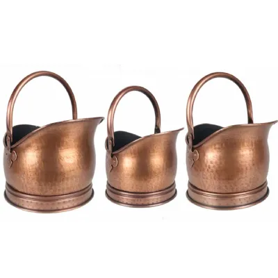 Set of 3 Coal Scuttles Antique Copper Finish 47cm