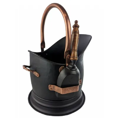 Coal Bucket, Scuttle With Shovel Black And Copper Finish 45cm
