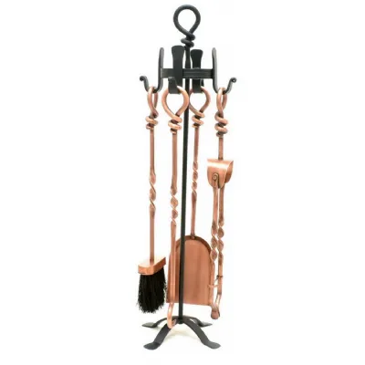 Twist Wrought Iron Companion Set Black Stand and Copper Tools 69cm