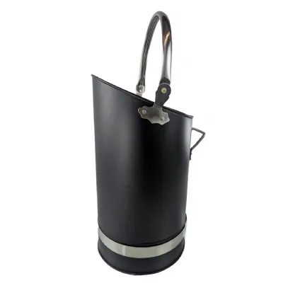 Black Coal Bucket, Hod With Nickel Finish Handles 55cm