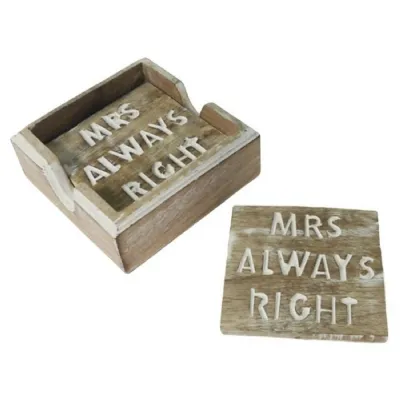 Set of 4 Mrs Always Right Coasters 11.4cm