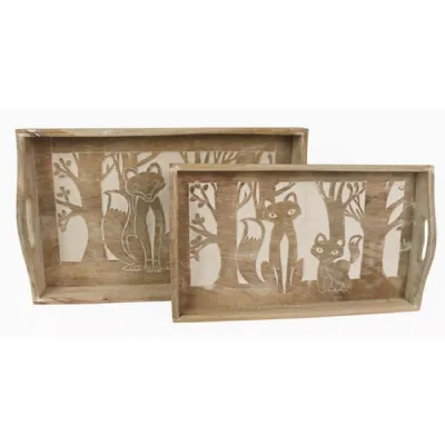 Set Of 2 Fox Trays Antique White 43cm
