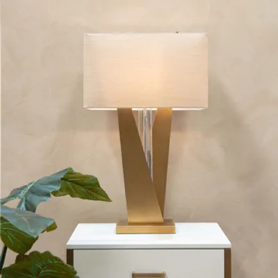 Brass Textured Cognac Crystal Table Lamp with Fabric Shade