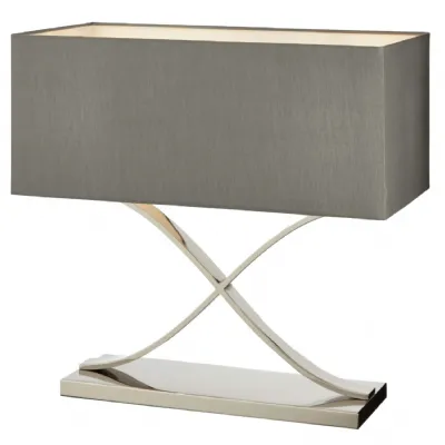 Nickel Steel Geometric Framed Table Lamp with Grey Shade