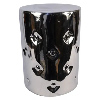 Ceramic Button Stool Silver 44.5cm