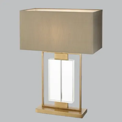 Brass Metal and Crystal Table Lamp Rectangular Grey Shade
