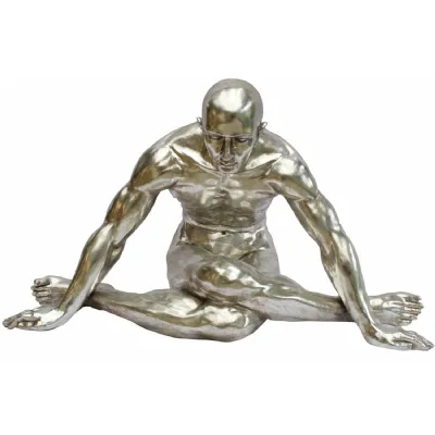 Chrome Finish Sculpture Sporting Man Dynamic Yoga Pose 84cm