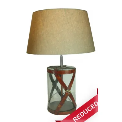66cm Glass Table Lamp with X Leather Straps and Shade