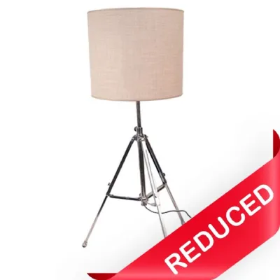 Aluminium Tripod Bulb Socket with Linen Lamp Shade 102cm