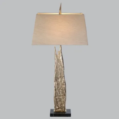 Gold Metal Patterned Table Lamp Marble Base Taupe Shade