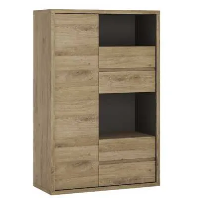 Dark Oak and Black 1 Door 4 Drawer Small Display Cabinet