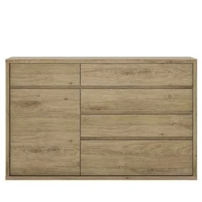 Oak 1 Door 5 Drawer Storage Cupboard