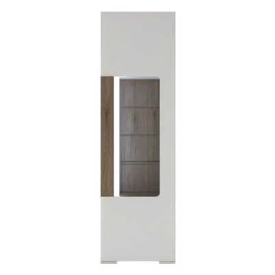 Tall Narrow Glazed Display Cabinet In White High Gloss With Internal Shelves