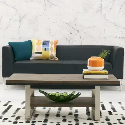 Dark Oiled Oak Large Coffee Table Nickel Metal Framed