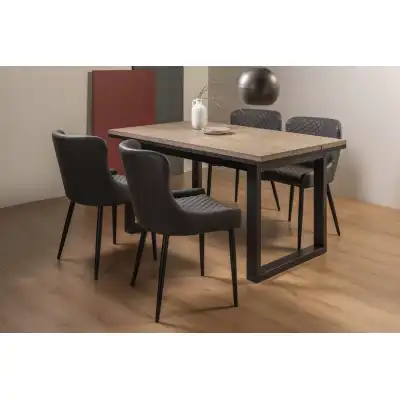 Weathered Oak Dining Table Set 4 Dark Grey Leather Chairs
