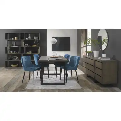 Weathered Oak Extending Dining Set 4 Blue Velvet Chairs