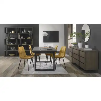 Weathered Oak Table 4 Yellow Velvet Chairs Dining Set