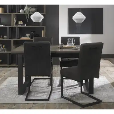 Weathered Oak Extending Dining Set 4 Dark Grey Fabric Chairs