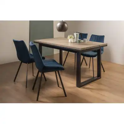 Weathered Oak Extending Dining Set 4 Blue Velvet Chairs