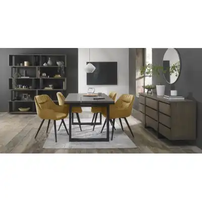 Weathered Oak Extending Dining Set 4 Yellow Velvet Chairs