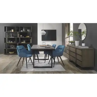 Weathered Oak Extending Dining Table 4 Blue Velvet Chairs