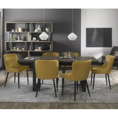 Weathered Oak Extending Dining Set 6 Yellow Fabric Chairs