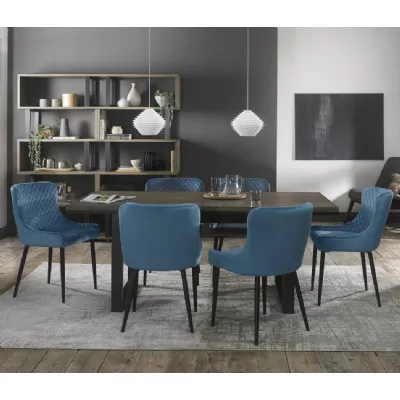 Weathered Oak Extending Dining Set 6 Blue Velvet Chairs
