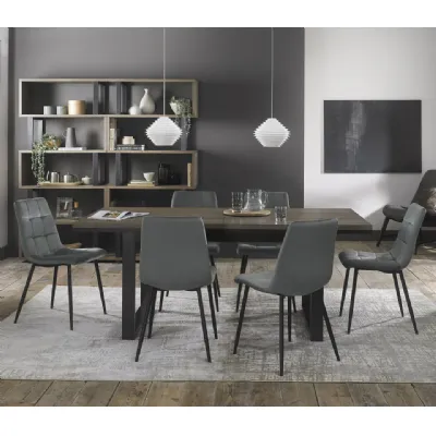 Oak Table 6 Grey Velvet Fabric Chairs Dining Set
