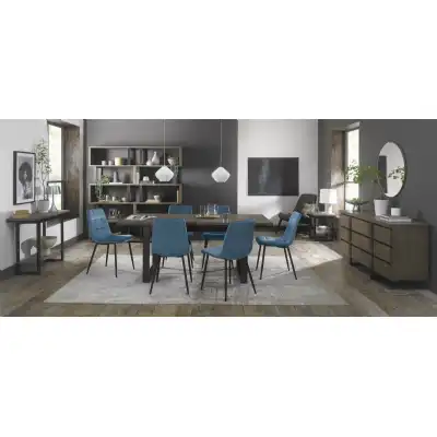 Weathered Oak Dining Table 6 Blue Velvet Chairs