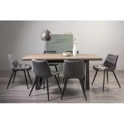 Weathered Oak Extending Dining Set 6 Grey Velvet Chairs