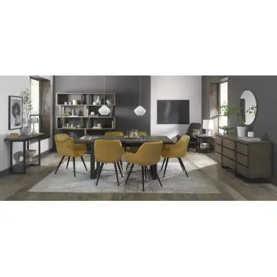 Weathered Oak Extending Dining Set 6 Yellow Fabric Chairs