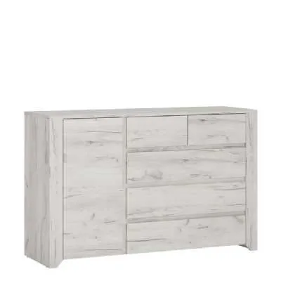 White Oak 1 Door 5 (2 Over 3) Drawer 119cm Wide Chest Cupboard