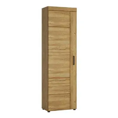 Medium Oak Tall Slim Storage Media Cupboard LH 5 Shelves 195cm Tall