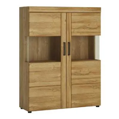 Modern Wide Natural Light Oak 2 Door Glazed Display Cabinet