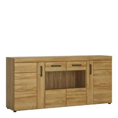 Oak Natural Wood 4 Door Large Wide Glazed Sideboard Traditional Style