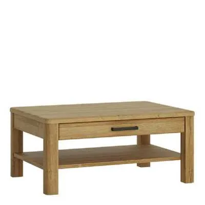 Oak 1 Drawer Large Coffee Sofa Table With Shelf Traditional Style