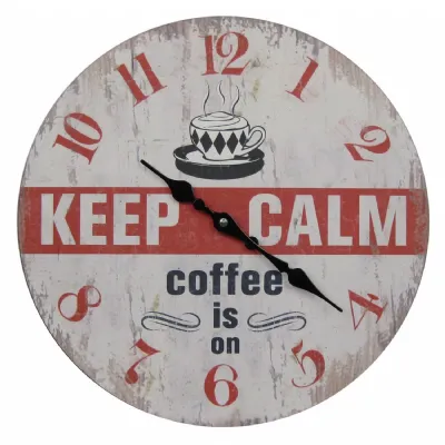 Wooden Clock Keep Calm Coffee is On 33cm